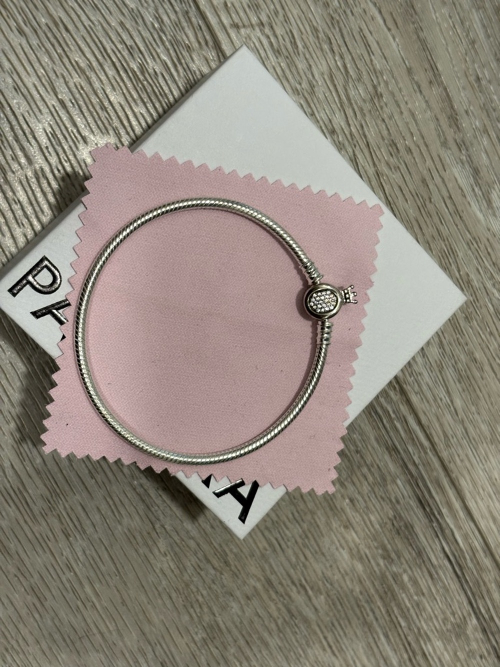 Pandora Silver Snake Chain Bracelet with Pavé Crown Clasp